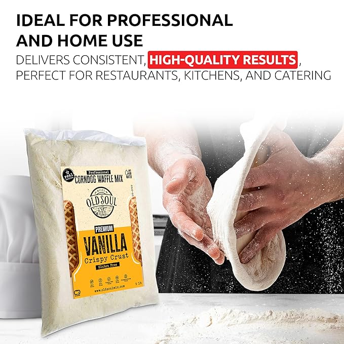 OldSoul Professional Corndog Waffle Mix | GLUTEN FREE | Vanilla Flavour | 30 Lbs | 840 Waffles (30 Lbs Gluten Free)