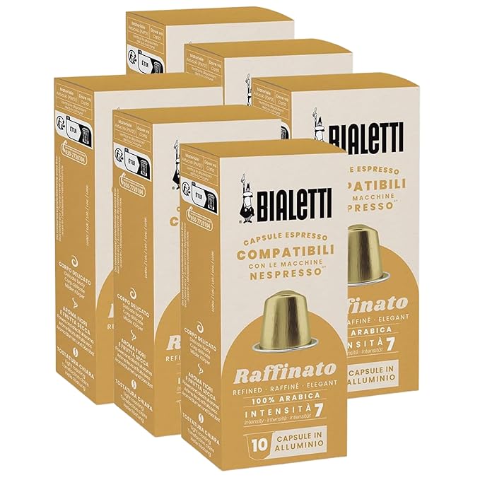 Bialetti Raffinato Espresso Capsules 60 Pack – Original Line Compatible Pods Intensity 7 Refined Arabica Coffee with Fruity and Cocoa Flavor