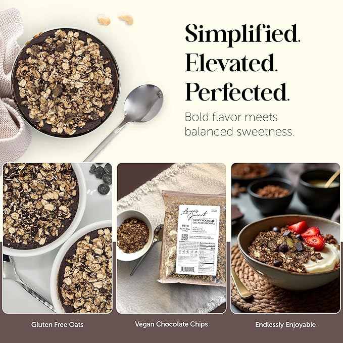 Laura's Gourmet Granola - Dark Chocolate Crunch - Gluten Soy &amp Dairy Free - Organic Agave Bittersweet Chocolate Cocoa Vegan Artisan Chef's Trifecta of Taste Texture &amp Mouthfeel - 2 LB