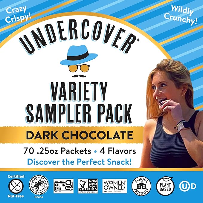 Undercover Snacks Chocolate Quinoa Crisps - Dark Chocolate Variety Pack | 70-Count Individually Wrapped Crisps | Gluten Free Nut-Free Allergen Friendly Kosher Plant-Based NOT AIRLINE SIZE