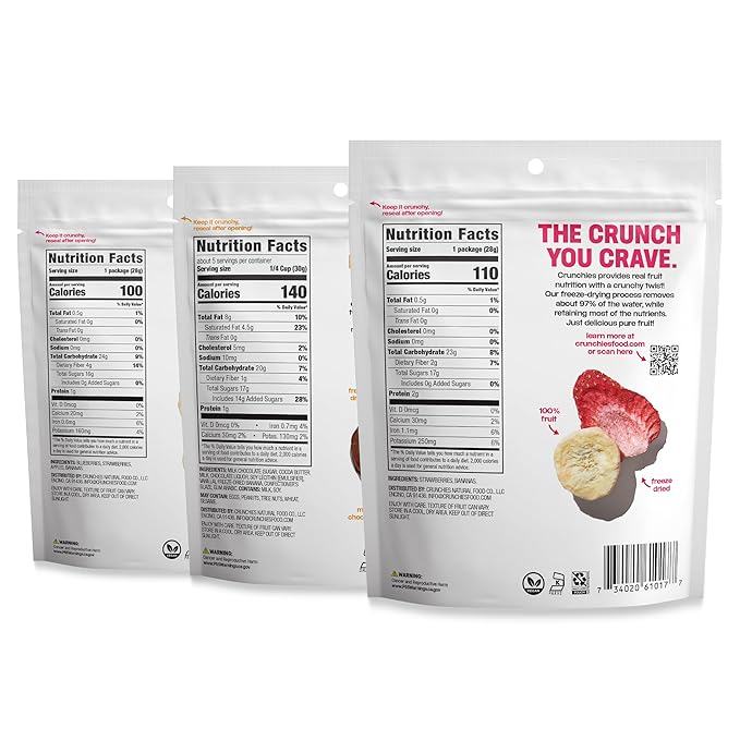 Crunchies Freeze-Dried Fruits 100% All Natural Crispy Fruit Non GMO and Kosher Resealable Freeze Dried Fruit Snack Packs Pack of 6 (Banana Lovers Variety Pack)