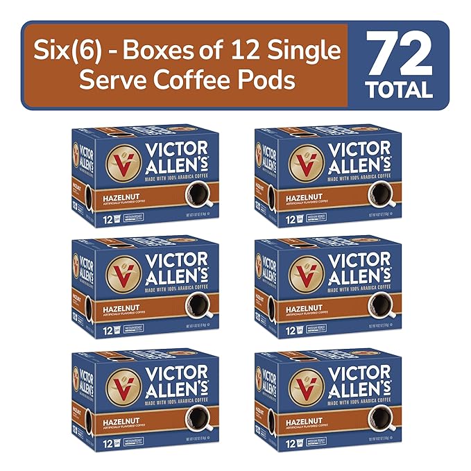 Victor Allen's Coffee Hazelnut Flavored Medium Roast 2 Pack - 12 Count Single Serve Coffee Pods for Keurig K-Cup Brewers