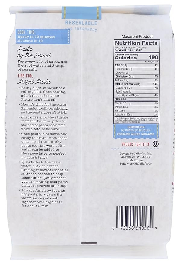 DeLallo Farfalle Pasta Bow-Tie Shape Made in Italy Bronze Cut Made with Only 100% Durum Wheat Semolina Flour All Natural Non-GMO Kosher Vegan1 Pound Bag (16 Pack)