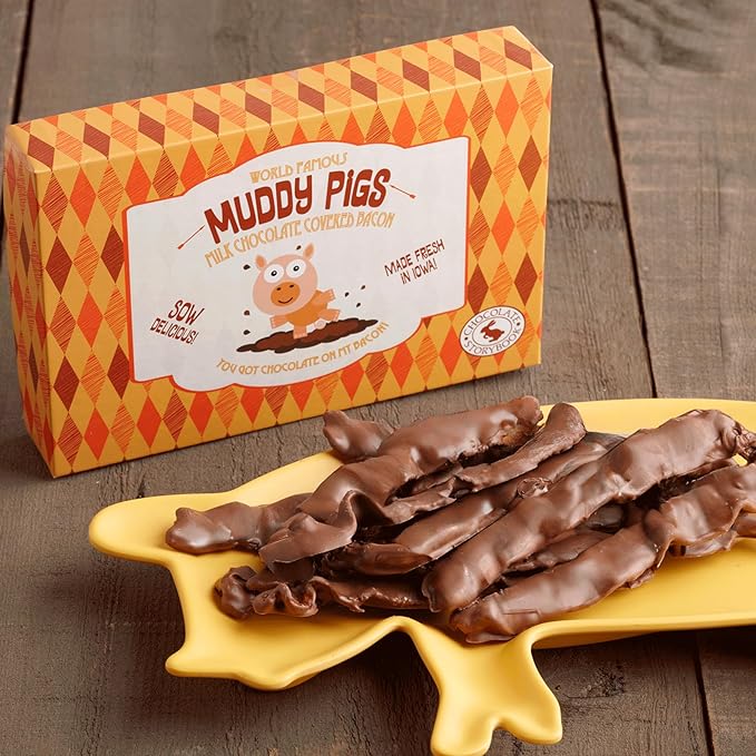 Muddy Pigs Chocolate Covered Bacon Strips - 6 Hickory Smoked Bacon Strips - Gourmet Artisan Chocolates Made Fresh in Iowa