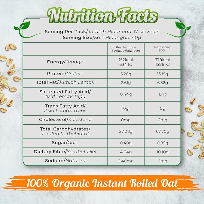 [Set of 8] USDA Organic Oats 500g country farm. 5 Packs Rolled Oats &amp 3 Packs Instant Oats. High Protein &amp Fiber Content Helps Relieve Constipation &amp Smooth Digestion
