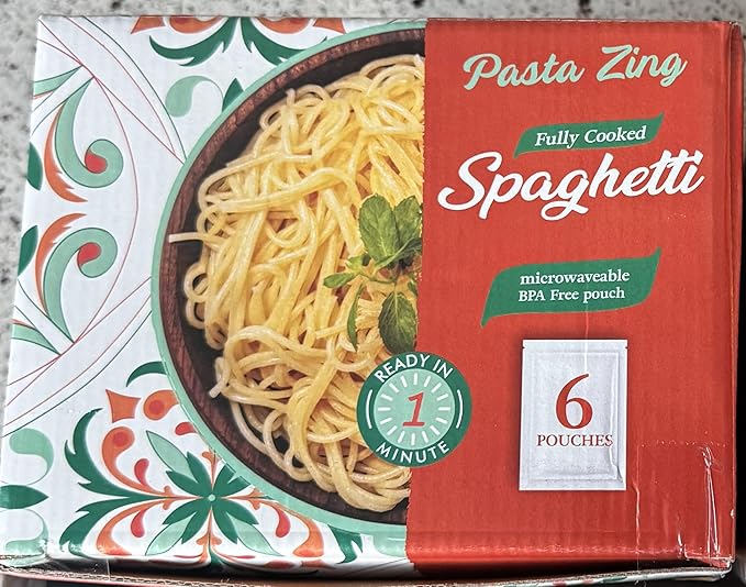 Fully Cooked Spaghetti Pasta Ready in 1 Minute Microwaveable BPA Free Pouch Non-GMO Halal Kosher Plant Based 7.05 oz 6 Pack