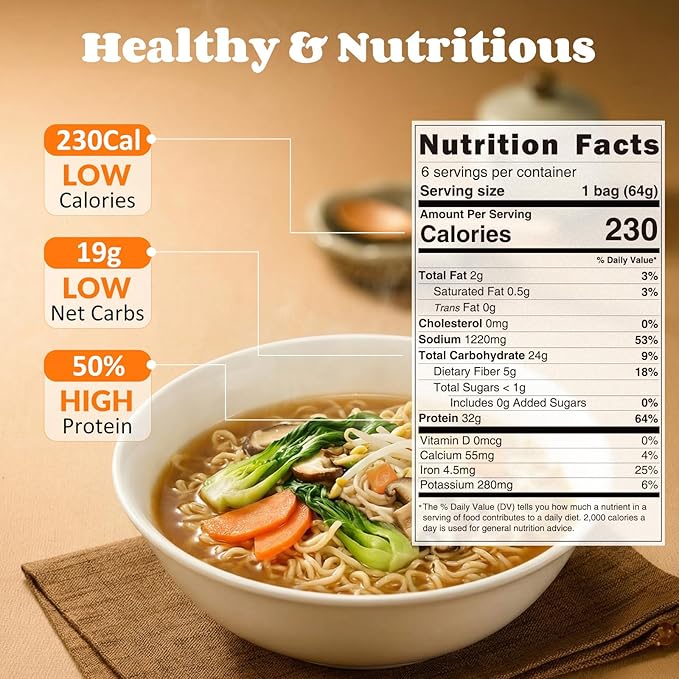 Healspot High Protein Instant Ramen 6 Pack Non Fried Ramen Broth 32g Plant Based Protein Low Fat Low Carb Non GMO Keto Friendly &amp Plant Based(Golden-Chicken)