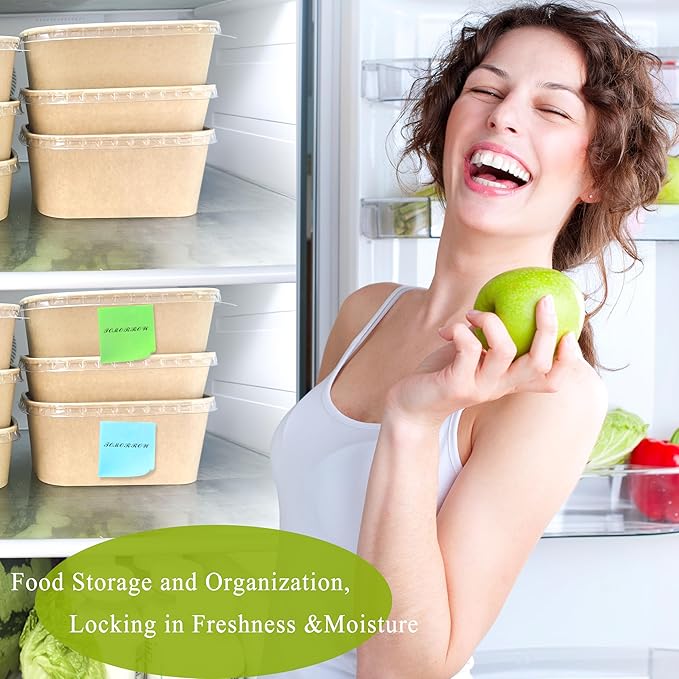 MINCOCO 50 Count Disposable Paper Bowls with Lids Meal Prep Containers 【Includes 50 Wooden Forks + 100 Labels】 Salad Food Containers Freezer &amp Microwave Safe Leakproof Soup Bowls (35 Ounce 50-Cou