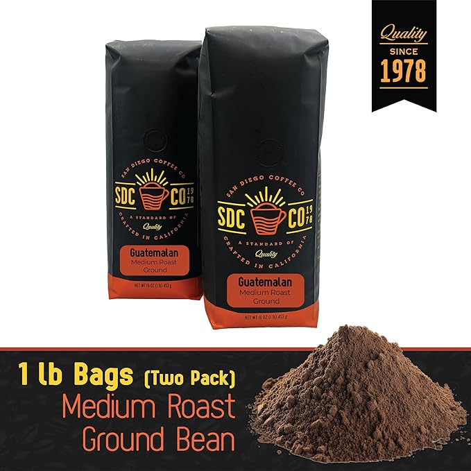 San Diego Coffee Guatemalan Medium Roast Ground Coffee 16-Ounce Bags (Pack of 2) Café molido tostado