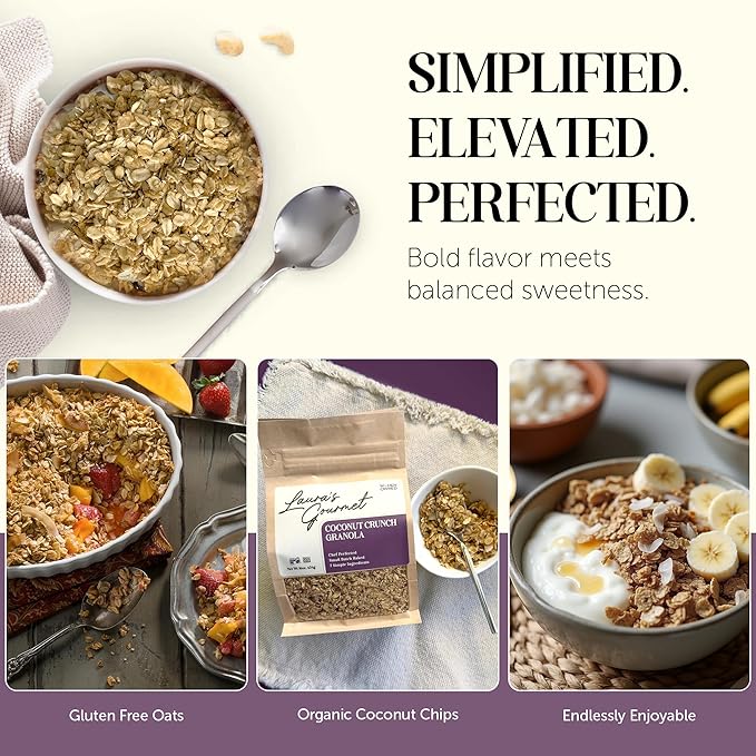 Laura's Gourmet Granola - Classic Variety Pack - Vanilla Almond Crunch Coconut Crunch BlueberryBliss Crunch