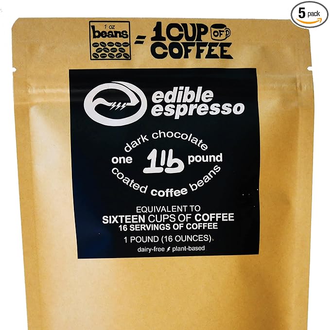 Edible Espresso Dark Chocolate Coffee Beans 150mg Caffeine (5 x 1 pound)