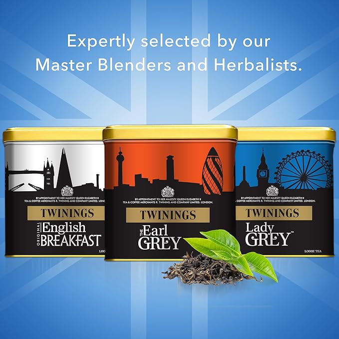 Twinings London Skyline Red White &amp Blue Commemorative Collection of Loose Leaf Teas Limited Edition Gift Set 100g Tins (Pack of 3) Original English Breakfast The Earl Grey &amp Lady Grey