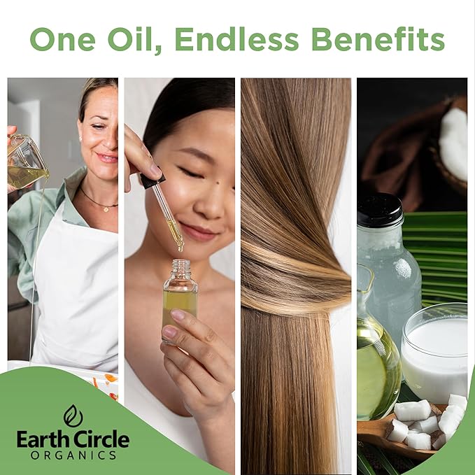 Earth Circle Organics Premium Ultra Pure Extra Virgin Organic Coconut Oil Cold Pressed Baking Smoothies Skin &amp Hair Care Gluten-Free Keto &amp Paleo Friendly (32 Ounce Unrefined)