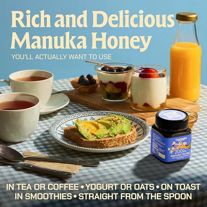 Caramanuka Manuka Honey MGO 200 – 100% Raw &amp Unfiltered Australian Honey Independently Lab-Tested for MGO &amp Glyphosate Bold Caramel-Like Flavor 8.8 oz (250g)