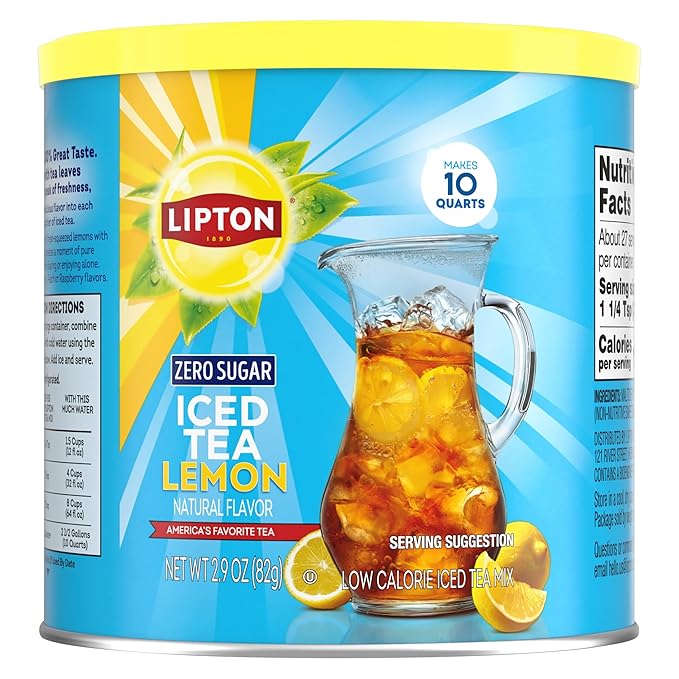 Lipton Zero Sugar Iced Tea Mix Bundle – Lemon &amp Raspberry Flavors 10 Quarts Each 2-Pack | Black Tea Powder No Sugar Kosher Refreshing Cold Beverage Mix