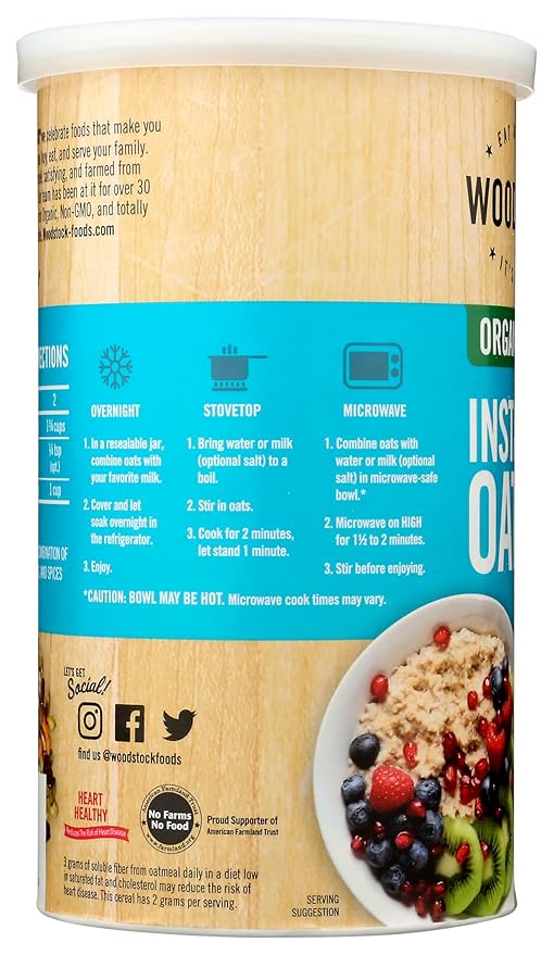 Woodstock Organic Instant Oats - Case of 12 - 16 oz.