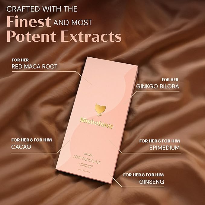 Misbehave Love Chocolate - Premium Dark Chocolate to Inspire Intimacy - Tailored Formula for Women | Vegan Gluten-Free
