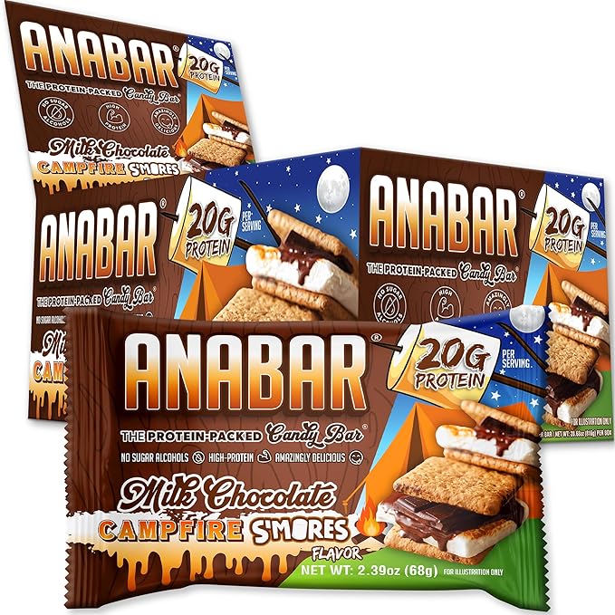 Anabar Protein Bar The Protein-Packed Candy Bar Amazing Tasting Protein Bar No Sugar Alcohols High Protein Amazingly Delicious 20 Grams of Protein (12 Bars Milk Chocolate Campfire S'mores)