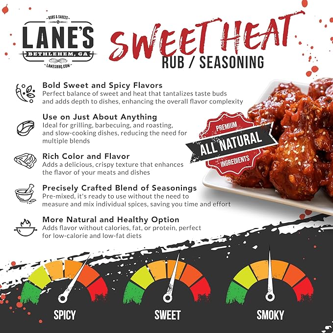 Lane's Sweet Heat Rub Seasoning All-Natural BBQ Brisket Rub Goes Well with Butt Rub Seasoning No MSG Brisket Seasoning &amp Made in USA 2 Lbs