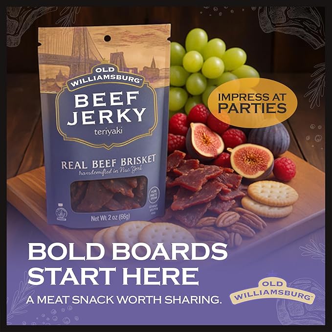 Old Williamsburg Teriyaki Beef Jerky 2oz (3 pack) | Real Beef Brisket | Hand Crafted Jerky | Gluten Free Meat Snack | Protein Packed