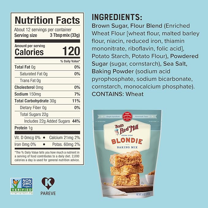 Bob's Red Mill Brown Sugar Blondie Baking Mix 14 Ounce (Pack of 4) - Simple Clean Ingredients Homemade Taste Non-GMO