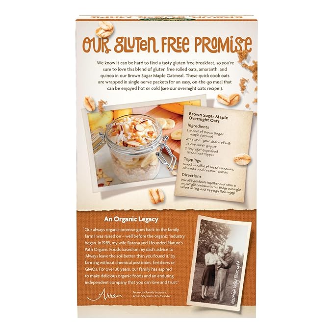 Nature's Path Organic Brown Sugar Maple Instant Oatmeal 11.3 oz (Pack of 6) Gluten Free Non-GMO