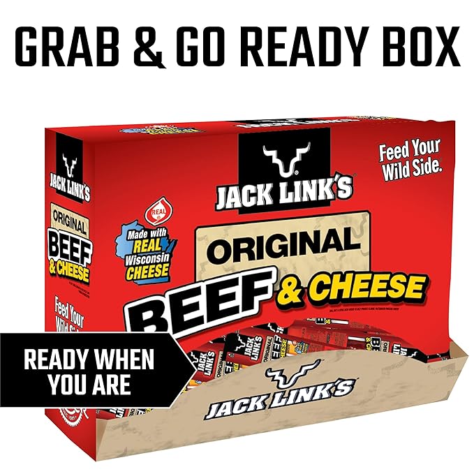 Jack Link’s Original Beef &amp Cheese Combo Pack 1.2 oz. Pack of 48 – Original 100% Beef Stick and Cheese Stick Made with Real Wisconsin Cheese - 7g Protein Made with Beef