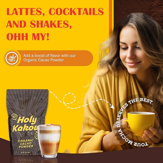 Holy Kakow Cacao Powder - Organic Cacao Powder Cacao Gluten Free Soy Free Vegan Single Origin Rich in Antioxidants Organic Raw Cacao Powder - 14oz