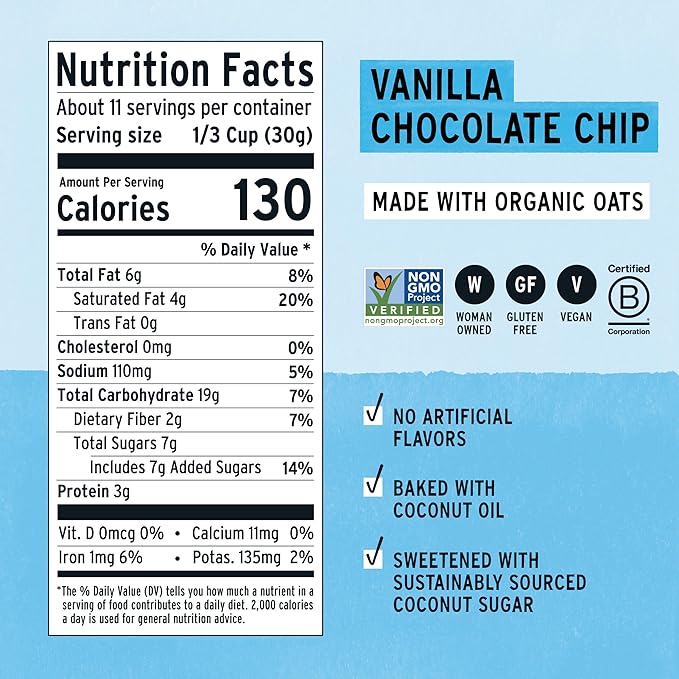 Purely Elizabeth Vanilla Chocolate Chip Granola Made with Organic Oats and Ancient Grains Gluten-Free Non-GMO (3 Ct 12oz Bags)