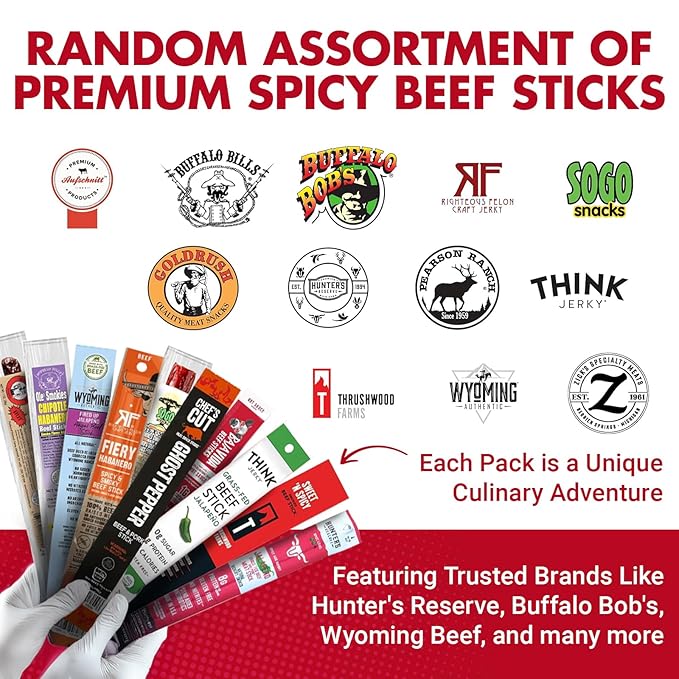 Jerky-n-Spice Premium Spicy Meat Sticks Gift Box (10 Count) | Beef Sticks Variety Pack | Beef Jerky Basket for Men | Assorted High Protein Meat Snacks | Ideal for Birthday Road Trip &amp Camping