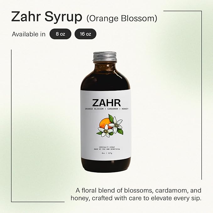 Pax &amp Beneficia Zahr Syrup 16 oz – All-Natural Orange Blossom Cardamom and Honey Syrup for Coffee Tea Cocktails &amp Baking – Clean Ingredients Barista-Grade Coffee Syrup