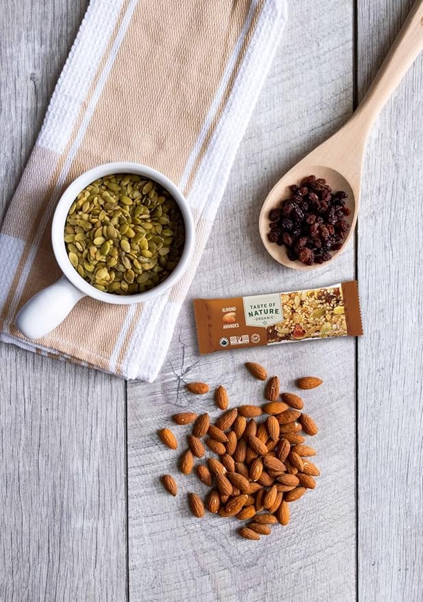Taste of Nature Organic Almond Snack Bar - Healthy Gluten Free Non GMO Vegan Snack Bars with Mixed Nuts Fruits and Seeds - 16-Count Snack Pack