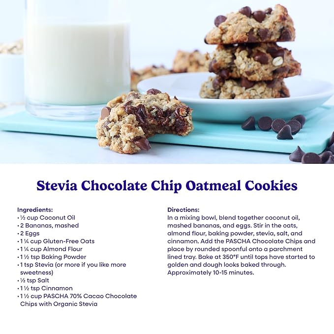 Pascha Organic 70% Cacao Baking Chips - Sugar-Free Dark Chocolate - Keto Vegan Bittersweet Chips with Organic Stevia &amp Erythritol - Rainforest Alliance Certified - Allergen-Free (Pack of 6)