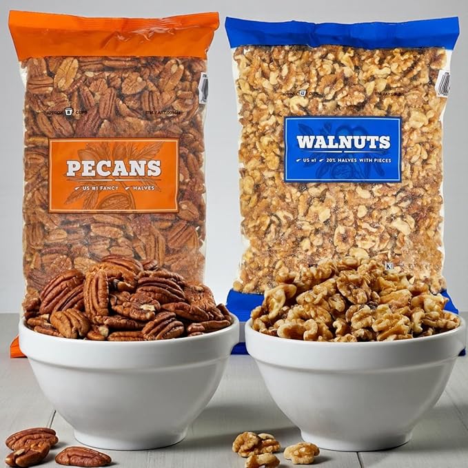 Kirkland Walnut Halves &amp Pecan Halves Bundle – US #1 Grade Nuts for Baking Cooking &amp Snacking – 1 Bag Walnuts (3 lb) + 1 Bag Pecans (2 lb) – Resealable Bags