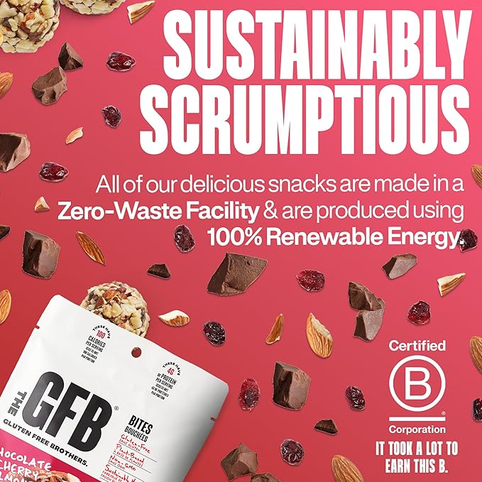 The GFB Chocolate Cherry Almond Protein Bites - Gluten Free Plant Based Non GMO Sustainably Made – Ridiculously Tasty Healthy Vegan Protein Energy Balls 4 oz (6 Count)