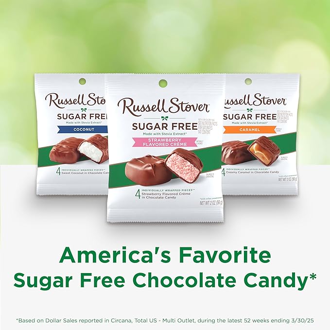 RUSSELL STOVER Sugar Free Strawberry Flavored Crème Candy 2 oz. bag (Pack of 10)