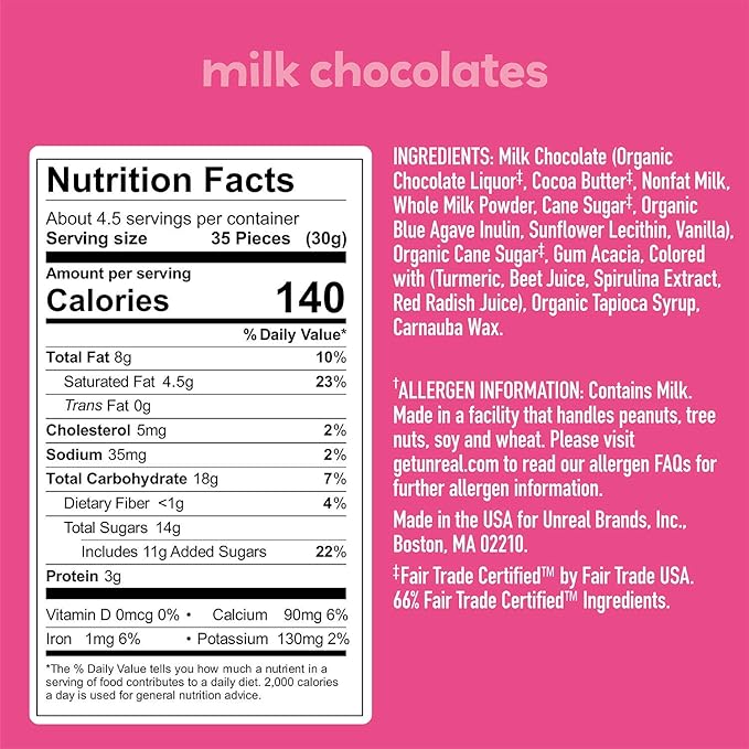 UNREAL Milk Chocolate Gems Certified Fair Trade Non-GMO Made with Gluten Free Ingredients and Colors from Nature No Sugar Alcohols or Soy 6 Bags