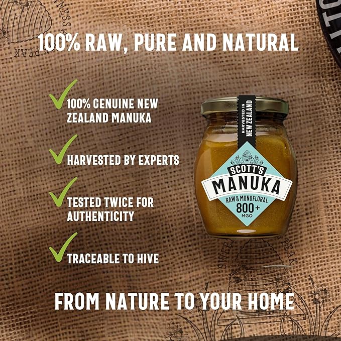 Scott’s Honey Manuka Honey MGO800+ – Raw Natural Certified New Zealand Manuka Honey Lab Tested – 8 oz