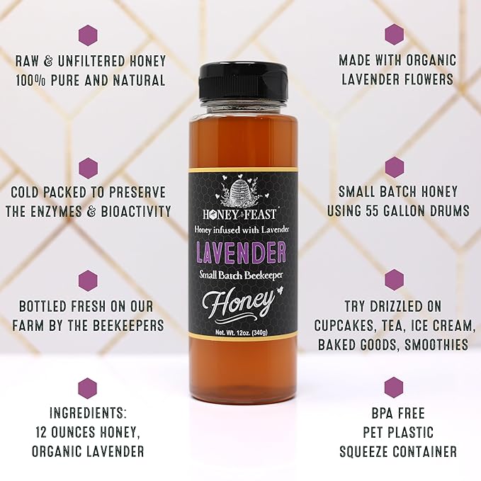 HONEY FEAST Best Sellers Trio - Gourmet Honey Gift Set - Includes 12oz Bourbon Lavender and Wildflower Honey - Ideal for Holiday Gifting