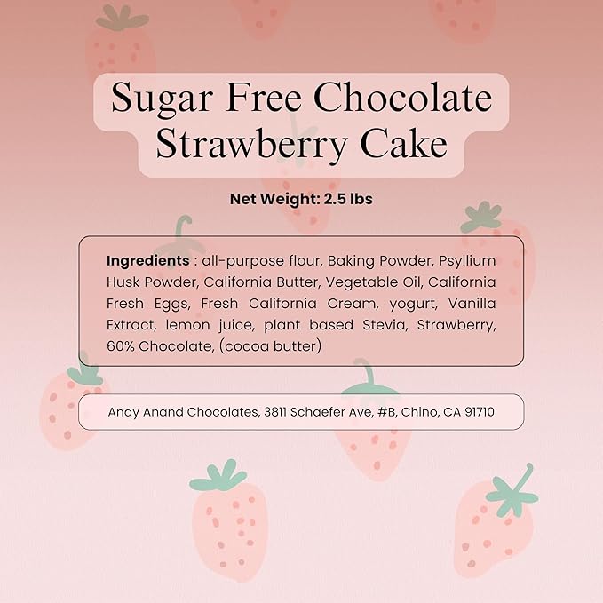 ANDY ANAND CHOCOLATIER Sugar Free Chocolate Strawberry Cake 9-Inch Gourmet Gift Handcrafted No Preservatives Amazingly Delicious Traditional Recipe Diabetic Friendly of Pure Indulgence (2.5 lb)