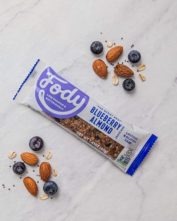 Fody Foods Snack Bars Variety Pack 1.41 Oz (Pack of 12) Almond Coconut &amp Blueberry Almond Protein Bars Low FODMAP Gut &amp IBS Friendly Vegan Lactose Free Non-GMO Gluten Free