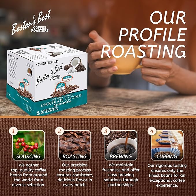 Boston’s Best - Chocolate Coconut Flavored Dessert Gourmet Coffee Compatible with Keurig Coffee Maker 1 Count (42 Single Serve Medium Roast Cups)