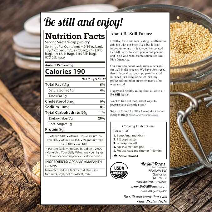 Amaranth Grain Organic (4.8 lb) - Amaranto Bulk Ancient Whole Grain Seeds - Great for Cereal Flour | USA Grown | USDA Certified Organic | Vegan-Friendly | Non-GMO | Gluten Free