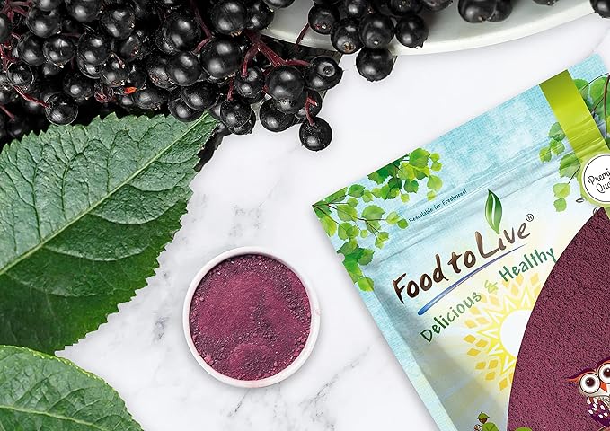Food to Live Black Elderberry Juice Powder 2 Pounds - Raw Dried Berries Unsulfured Vegan Bulk For Baking Juices Smoothies Yogurts Instant Breakfast Drinks No Sulphites Contains Maltodextrin