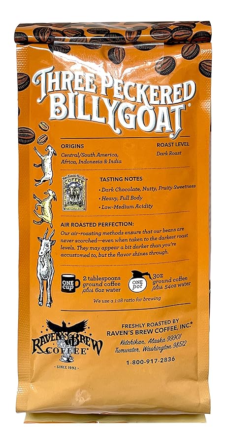 Raven's Brew Coffee High Caffeine Coffee Dark Roast Whole Bean – Three Peckered Billy Goat 2-pack of 12oz