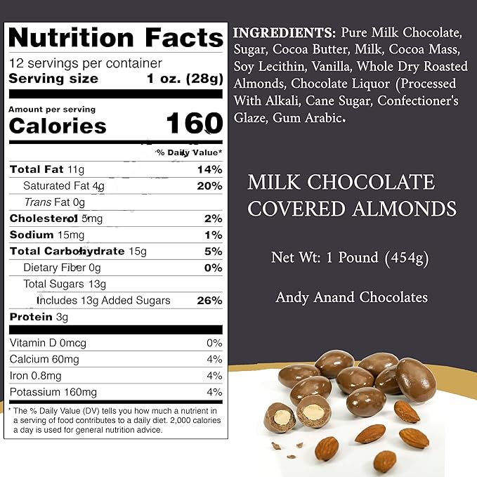 ANDY ANAND CHOCOLATIER Milk Chocolate Covered Almonds - Freshly Roasted Crunchy Almonds Smothered in Rich Creamy Belgian Ideal For Women Men and Kids Delicious No Preservatives Beautiful Gift Box