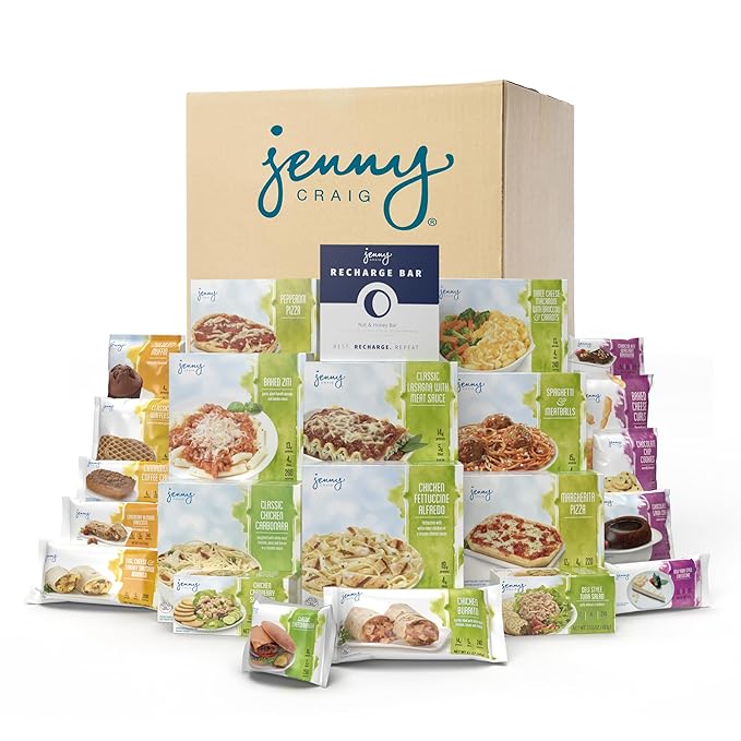 Jenny Craig 7-Day Meal Kit – Frozen Meal Kit Includes 28 Meals and 7 Recharge Bars - Enjoy Breakfasts Lunches Dinners Snacks Desserts and the REVOLUTIONARY Recharge Bar