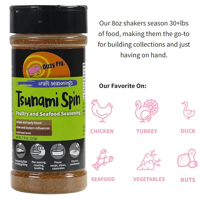 Dizzy Pig Barbecue Company Tsunami Spin Asian Fusion Seasoning (8oz Shaker Two Pack)