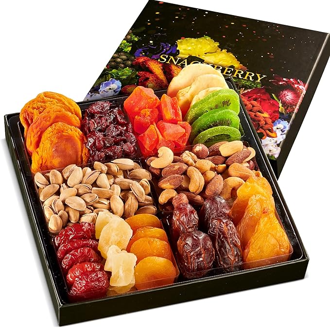 Dried Fruit &amp Nuts Gift Basket Arrangement Platter Gourmet Food Snack Box For Christmas New Years Birthday Care Package Healthy Kosher - Her Him - 12 Snackberry Assortment (1 Pack)