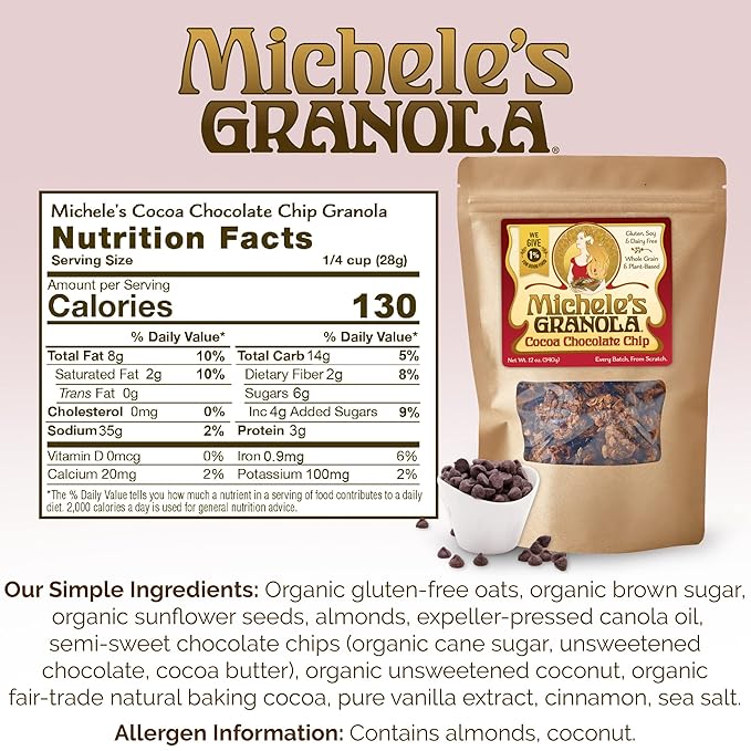 Michele's Granola Cocoa Chocolate Chip Handmade Whole Grain Vegan Gluten-Free &amp Non-GMO 36oz Resealable Bag